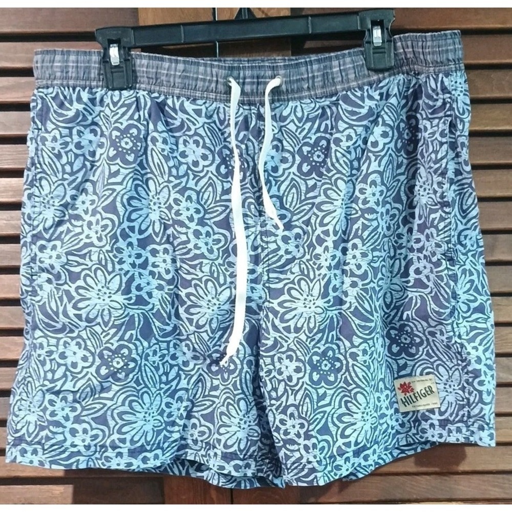Tommy Hilfiger Mens‎ Med Floral Swim Trunks Lined Bathing Suit Blue Board Shorts